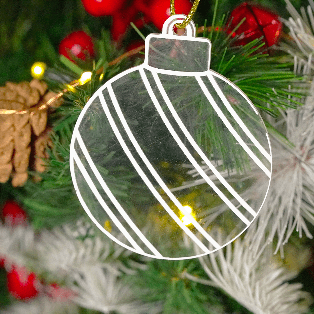 Set of 2 Striped Acrylic Bauble Ornament – Elegant 8cm Christmas Hanging Décor - Memories InsiteACRYLIC BAUBLE ORNAMENT SET OF-2